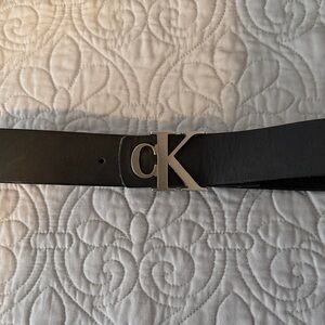Calvin Klein Black Belt with Silver Logo Buckle
